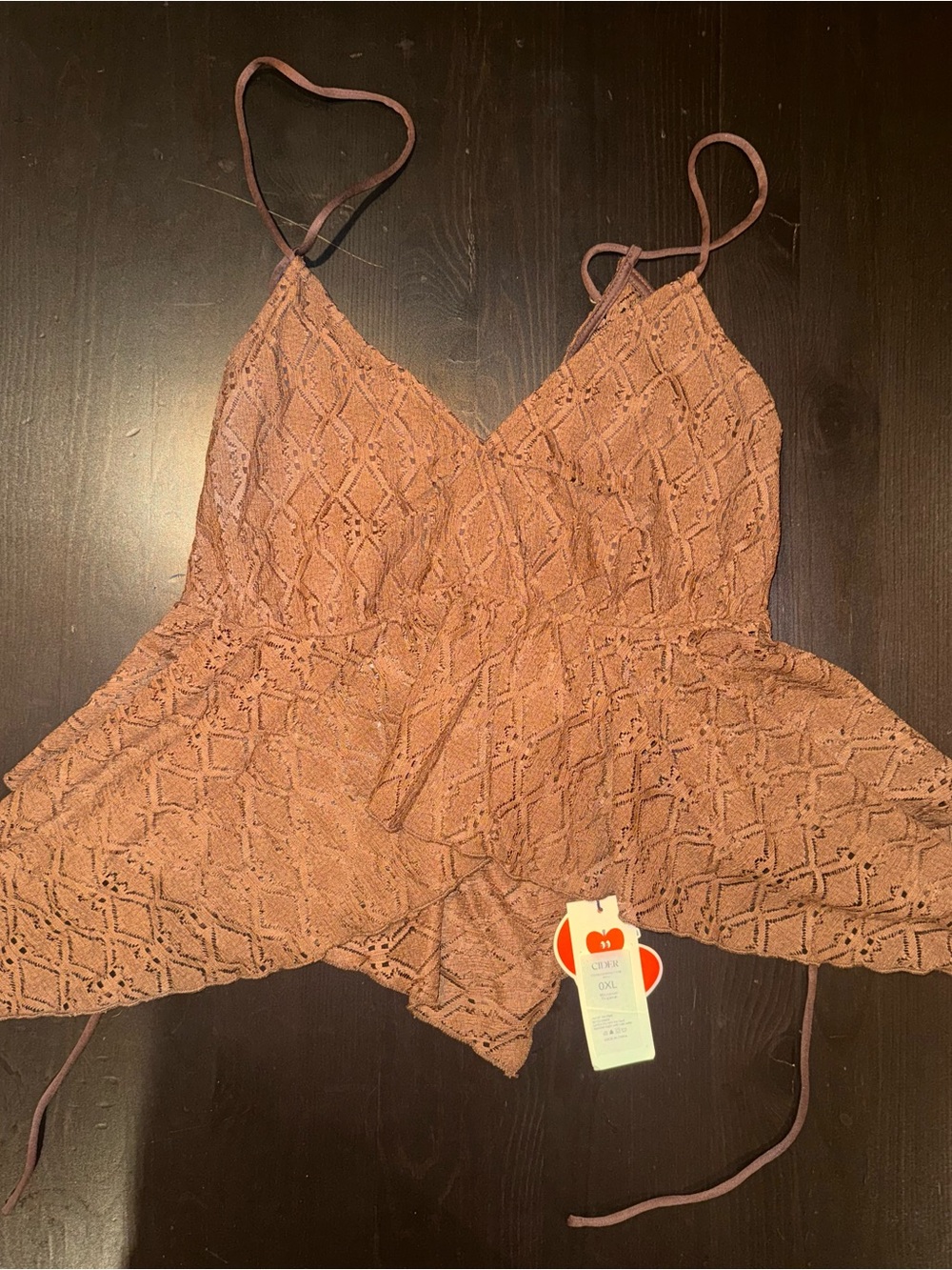 Cider Lace Crochet Cami Tank Top in Brown